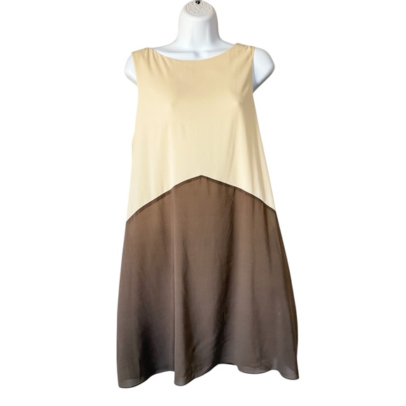 Alice + Olivia Silk Dress Size Large Tan Brown Sleeveless Lined A-Line Trapeze - Picture 1 of 10